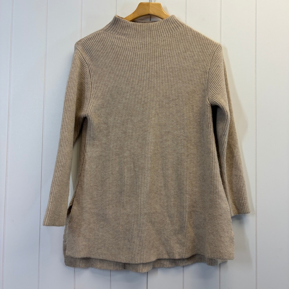 SOLAÍ Minimalist Ribbed Mock Neck Sweater Women Small Quiet Luxury Neutral Chic